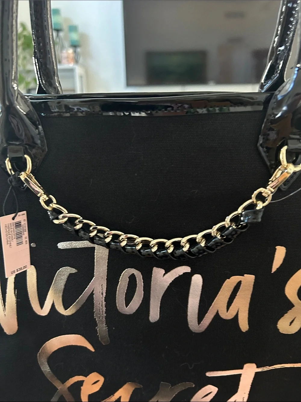 Victoria's Secret Black Tote with Gold Script Logo